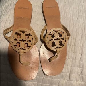 Tory Burch Tan Miller Sandals with Iconic Medallion